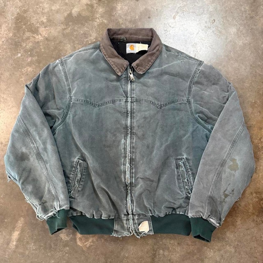 Vintage Carhartt J14 MOS Green Distressed Santa Fe Canvas Jacket Mens XL
